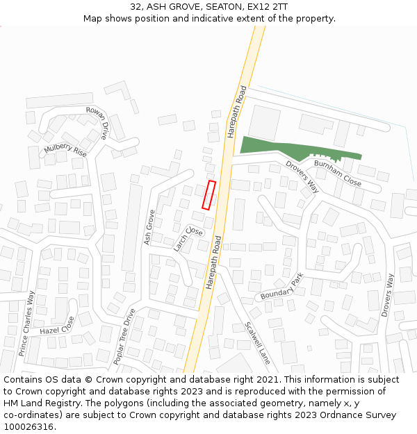 32, ASH GROVE, SEATON, EX12 2TT: Location map and indicative extent of plot