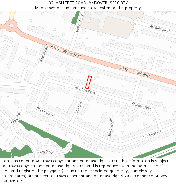 32, ASH TREE ROAD, ANDOVER, SP10 3BY: Location map and indicative extent of plot