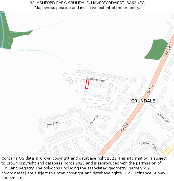 32, ASHFORD PARK, CRUNDALE, HAVERFORDWEST, SA62 4FG: Location map and indicative extent of plot