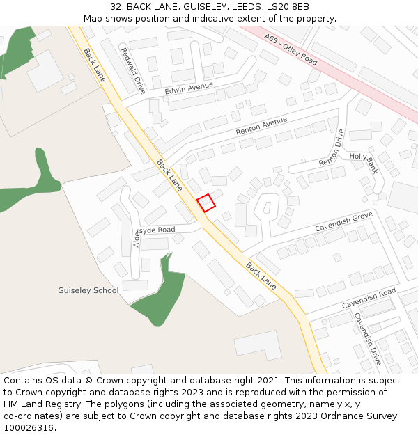 32, BACK LANE, GUISELEY, LEEDS, LS20 8EB: Location map and indicative extent of plot