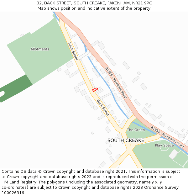 32, BACK STREET, SOUTH CREAKE, FAKENHAM, NR21 9PG: Location map and indicative extent of plot