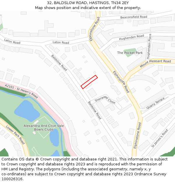 32, BALDSLOW ROAD, HASTINGS, TN34 2EY: Location map and indicative extent of plot