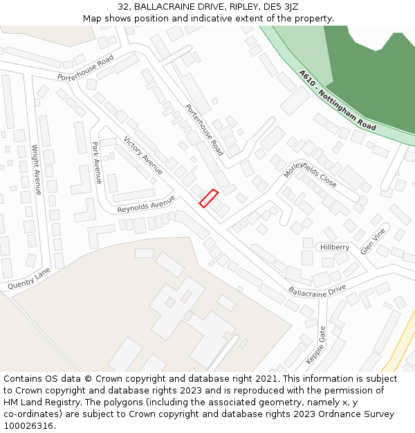 32, BALLACRAINE DRIVE, RIPLEY, DE5 3JZ: Location map and indicative extent of plot