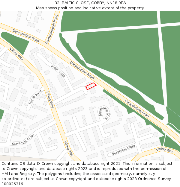 32, BALTIC CLOSE, CORBY, NN18 9EA: Location map and indicative extent of plot