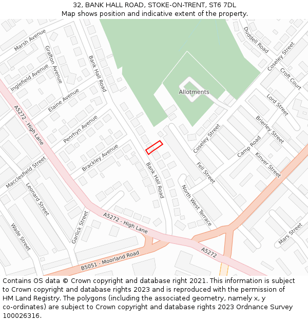32, BANK HALL ROAD, STOKE-ON-TRENT, ST6 7DL: Location map and indicative extent of plot