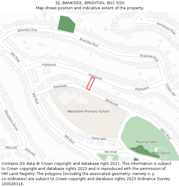 32, BANKSIDE, BRIGHTON, BN1 5GN: Location map and indicative extent of plot