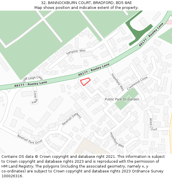 32, BANNOCKBURN COURT, BRADFORD, BD5 8AE: Location map and indicative extent of plot