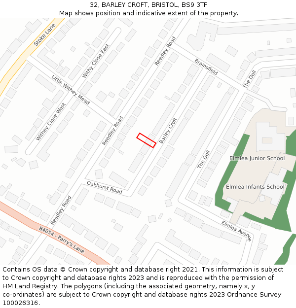 32, BARLEY CROFT, BRISTOL, BS9 3TF: Location map and indicative extent of plot