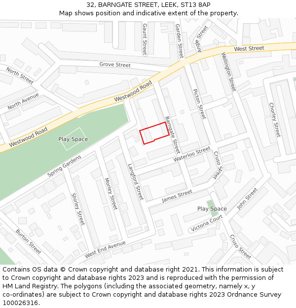 32, BARNGATE STREET, LEEK, ST13 8AP: Location map and indicative extent of plot
