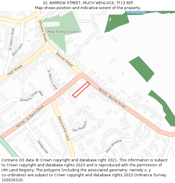 32, BARROW STREET, MUCH WENLOCK, TF13 6EP: Location map and indicative extent of plot