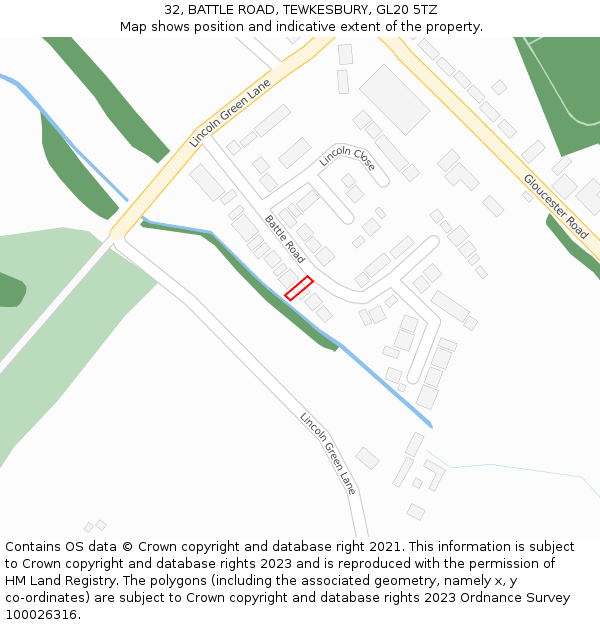 32, BATTLE ROAD, TEWKESBURY, GL20 5TZ: Location map and indicative extent of plot