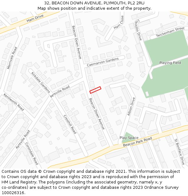 32, BEACON DOWN AVENUE, PLYMOUTH, PL2 2RU: Location map and indicative extent of plot