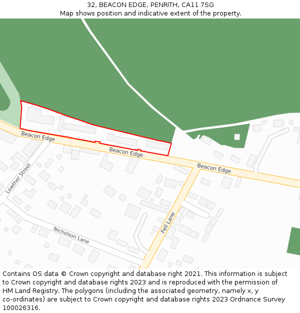 32, BEACON EDGE, PENRITH, CA11 7SG: Location map and indicative extent of plot