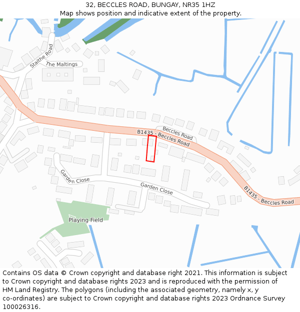 32, BECCLES ROAD, BUNGAY, NR35 1HZ: Location map and indicative extent of plot