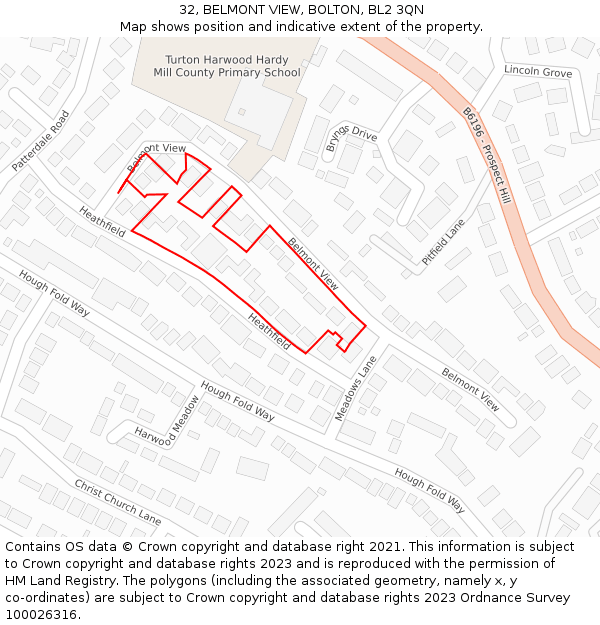 32, BELMONT VIEW, BOLTON, BL2 3QN: Location map and indicative extent of plot