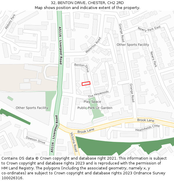 32, BENTON DRIVE, CHESTER, CH2 2RD: Location map and indicative extent of plot