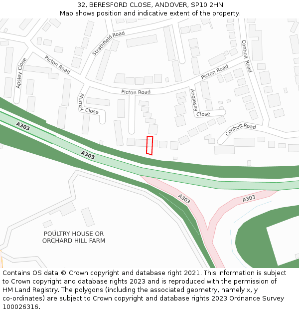 32, BERESFORD CLOSE, ANDOVER, SP10 2HN: Location map and indicative extent of plot
