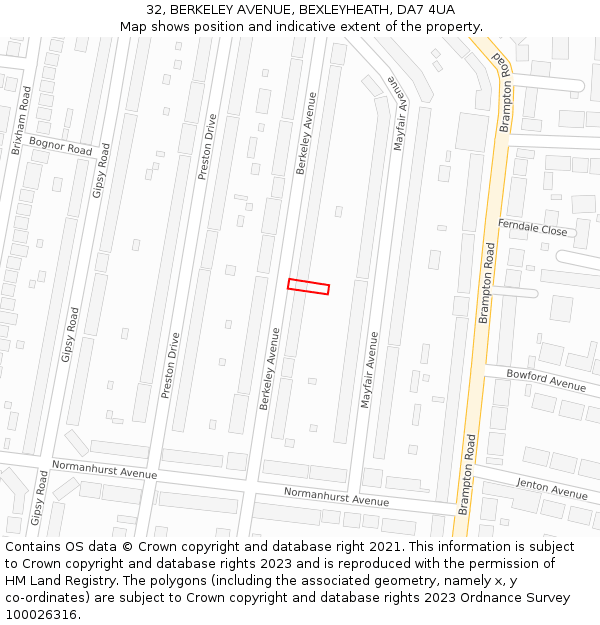 32, BERKELEY AVENUE, BEXLEYHEATH, DA7 4UA: Location map and indicative extent of plot