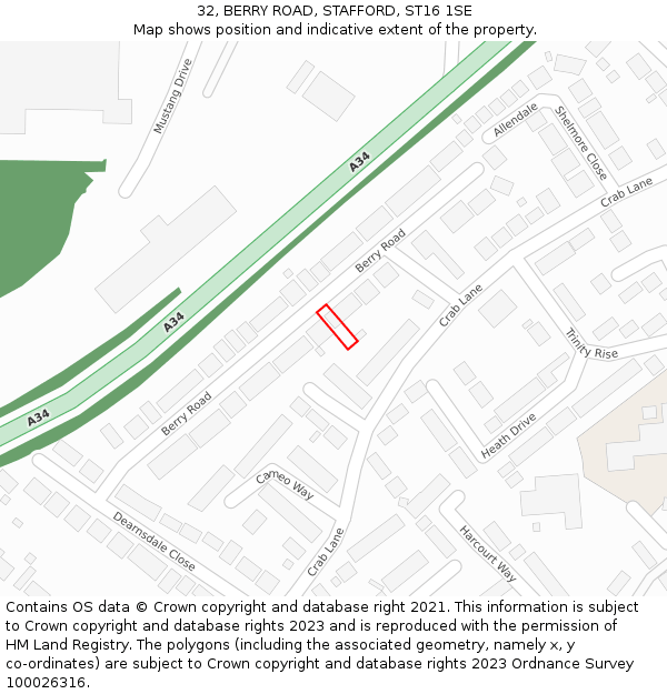32, BERRY ROAD, STAFFORD, ST16 1SE: Location map and indicative extent of plot