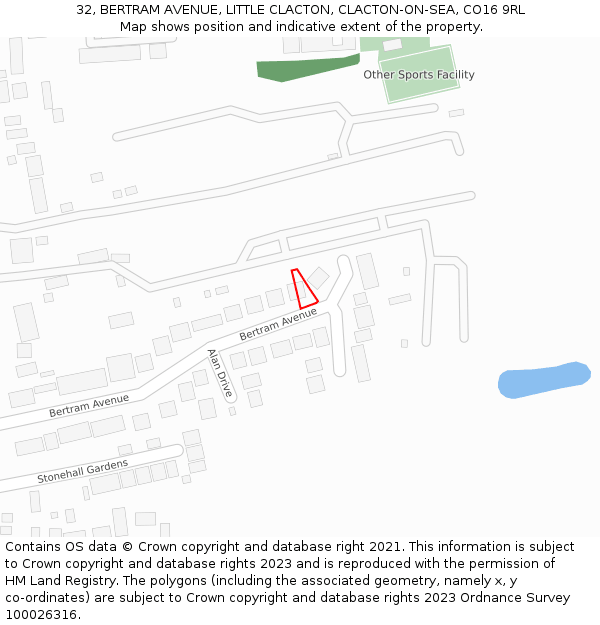 32, BERTRAM AVENUE, LITTLE CLACTON, CLACTON-ON-SEA, CO16 9RL: Location map and indicative extent of plot