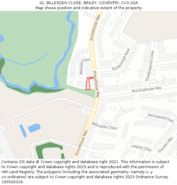 32, BILLESDEN CLOSE, BINLEY, COVENTRY, CV3 2GA: Location map and indicative extent of plot