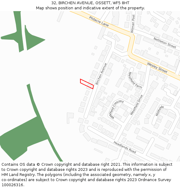 32, BIRCHEN AVENUE, OSSETT, WF5 8HT: Location map and indicative extent of plot