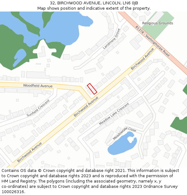 32, BIRCHWOOD AVENUE, LINCOLN, LN6 0JB: Location map and indicative extent of plot