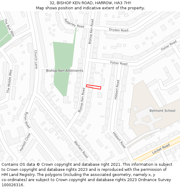 32, BISHOP KEN ROAD, HARROW, HA3 7HY: Location map and indicative extent of plot