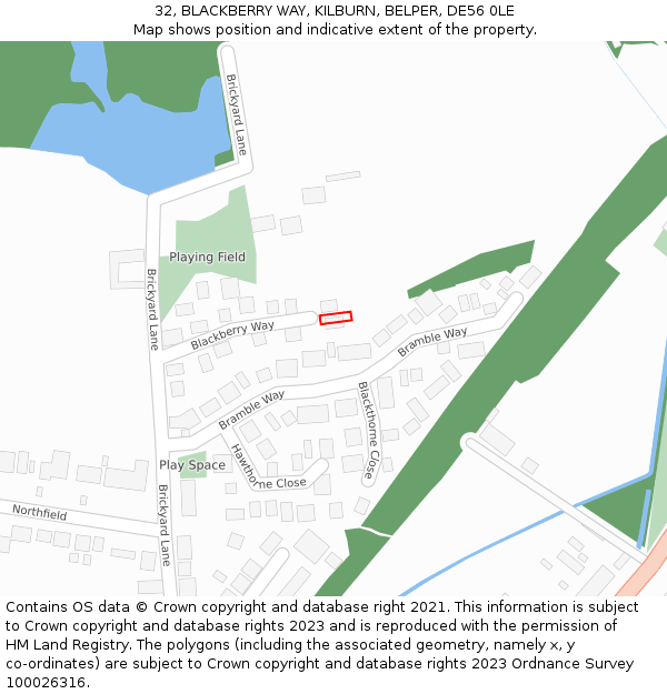 32, BLACKBERRY WAY, KILBURN, BELPER, DE56 0LE: Location map and indicative extent of plot