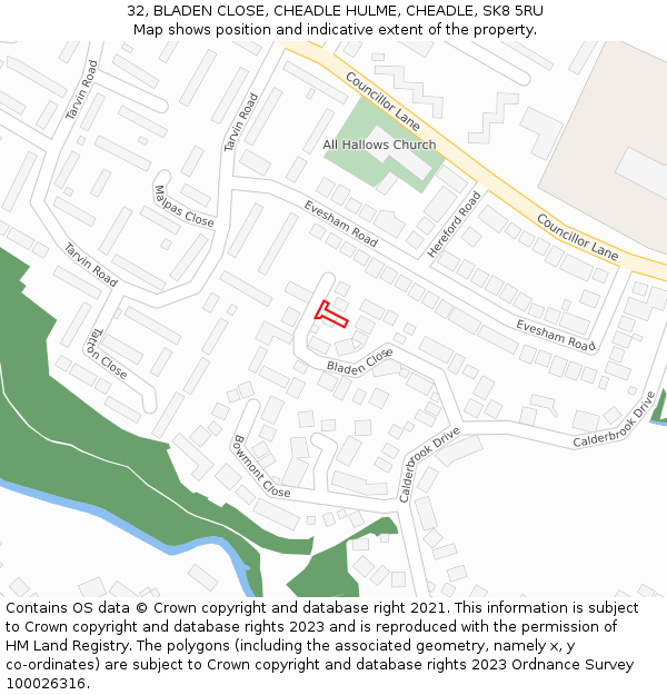 32, BLADEN CLOSE, CHEADLE HULME, CHEADLE, SK8 5RU: Location map and indicative extent of plot