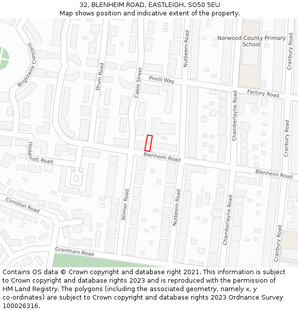 32, BLENHEIM ROAD, EASTLEIGH, SO50 5EU: Location map and indicative extent of plot