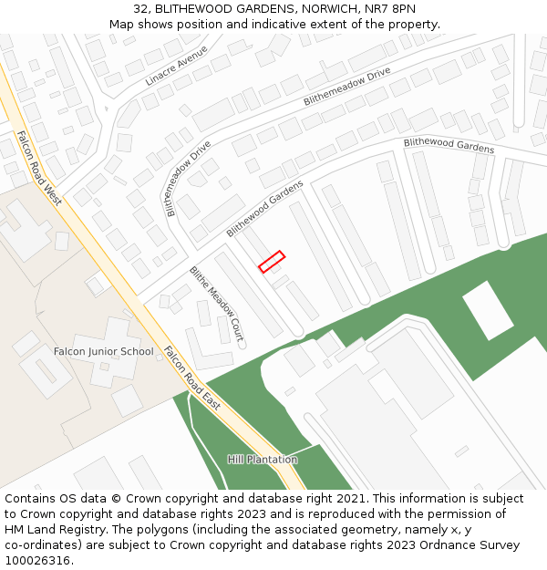 32, BLITHEWOOD GARDENS, NORWICH, NR7 8PN: Location map and indicative extent of plot