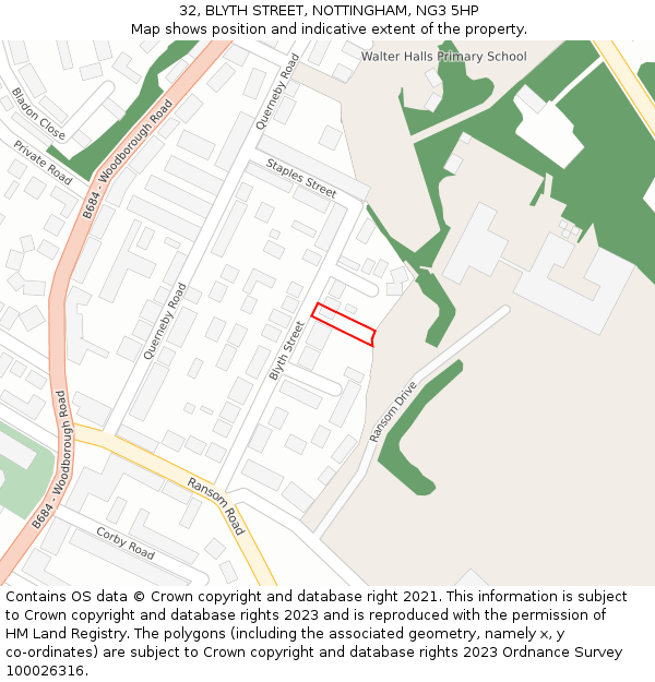 32, BLYTH STREET, NOTTINGHAM, NG3 5HP: Location map and indicative extent of plot