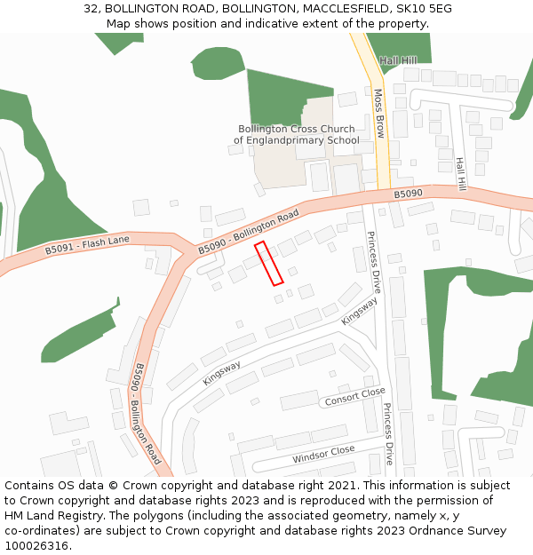 32, BOLLINGTON ROAD, BOLLINGTON, MACCLESFIELD, SK10 5EG: Location map and indicative extent of plot