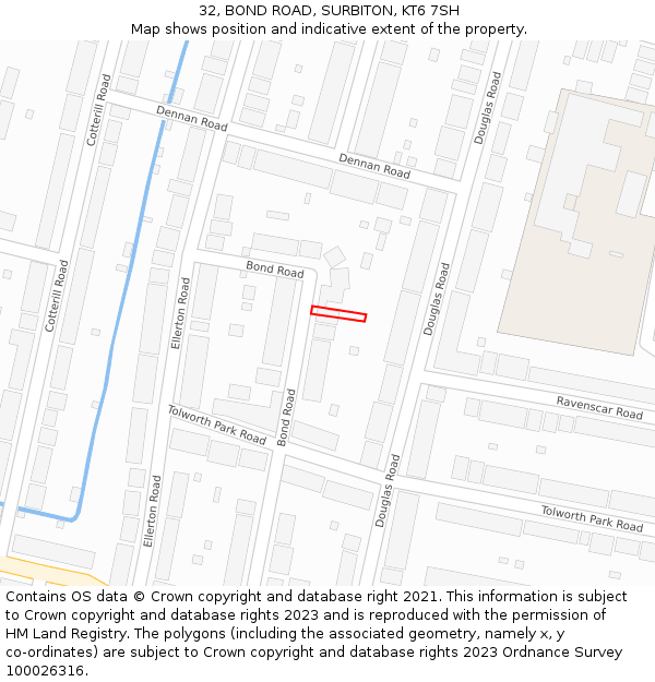 32, BOND ROAD, SURBITON, KT6 7SH: Location map and indicative extent of plot