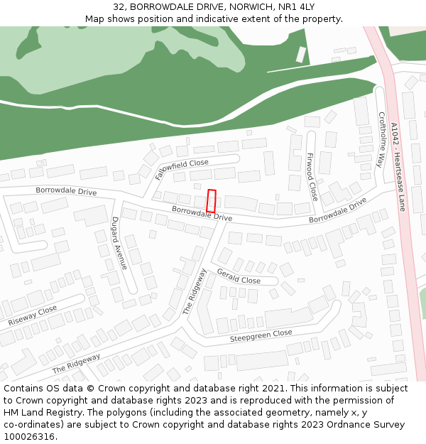 32, BORROWDALE DRIVE, NORWICH, NR1 4LY: Location map and indicative extent of plot