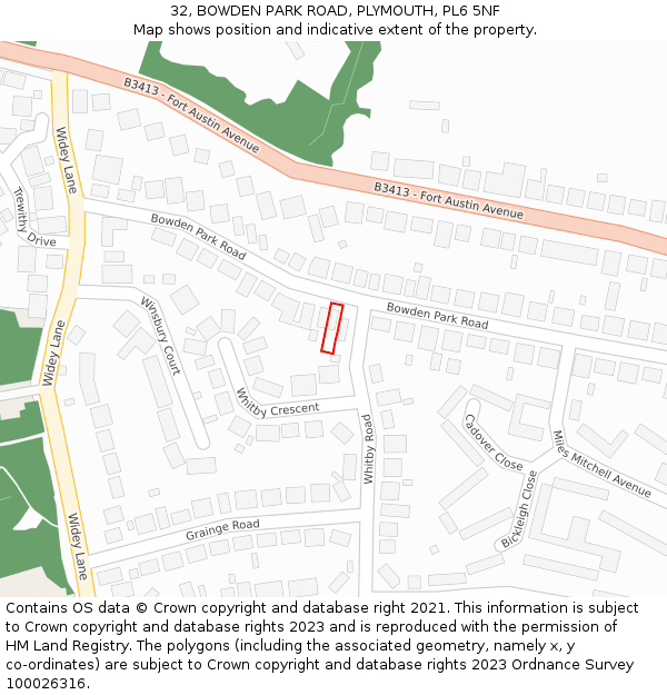 32, BOWDEN PARK ROAD, PLYMOUTH, PL6 5NF: Location map and indicative extent of plot