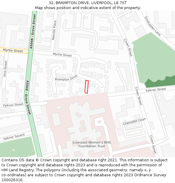 32, BRAMPTON DRIVE, LIVERPOOL, L8 7ST: Location map and indicative extent of plot