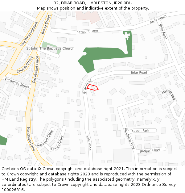 32, BRIAR ROAD, HARLESTON, IP20 9DU: Location map and indicative extent of plot