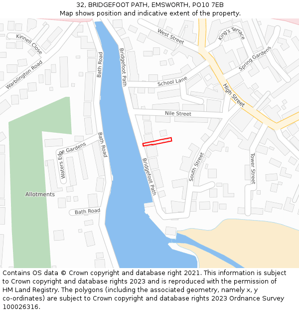 32, BRIDGEFOOT PATH, EMSWORTH, PO10 7EB: Location map and indicative extent of plot