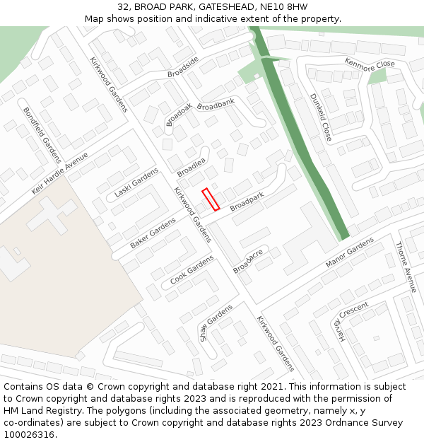 32, BROAD PARK, GATESHEAD, NE10 8HW: Location map and indicative extent of plot
