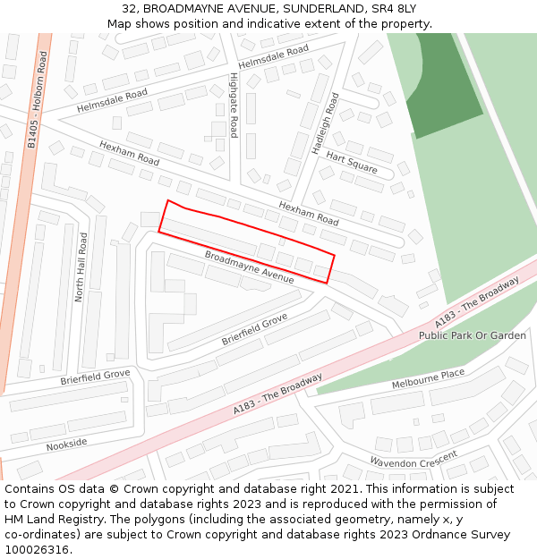 32, BROADMAYNE AVENUE, SUNDERLAND, SR4 8LY: Location map and indicative extent of plot