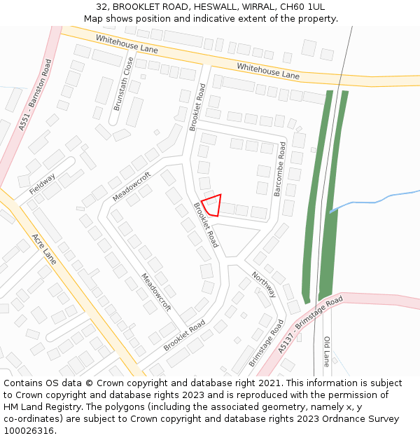 32, BROOKLET ROAD, HESWALL, WIRRAL, CH60 1UL: Location map and indicative extent of plot