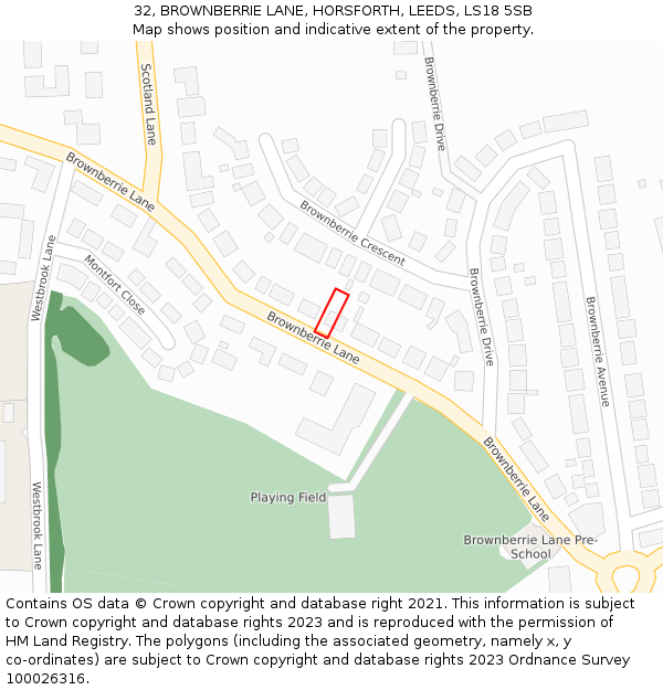 32, BROWNBERRIE LANE, HORSFORTH, LEEDS, LS18 5SB: Location map and indicative extent of plot