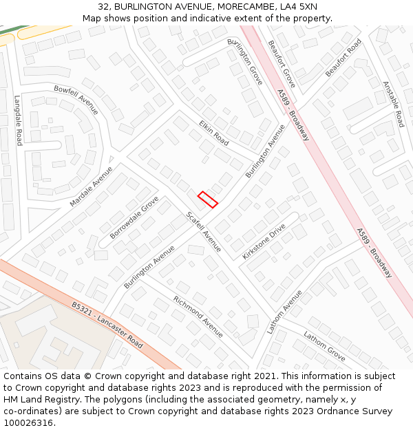 32, BURLINGTON AVENUE, MORECAMBE, LA4 5XN: Location map and indicative extent of plot