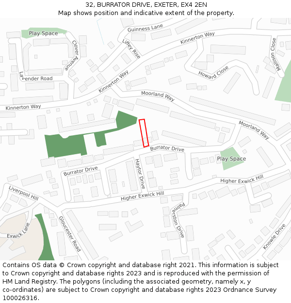32, BURRATOR DRIVE, EXETER, EX4 2EN: Location map and indicative extent of plot
