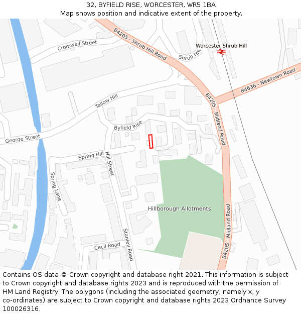 32, BYFIELD RISE, WORCESTER, WR5 1BA: Location map and indicative extent of plot
