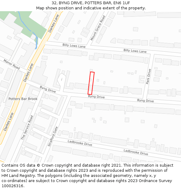 32, BYNG DRIVE, POTTERS BAR, EN6 1UF: Location map and indicative extent of plot