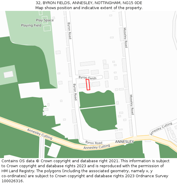 32, BYRON FIELDS, ANNESLEY, NOTTINGHAM, NG15 0DE: Location map and indicative extent of plot