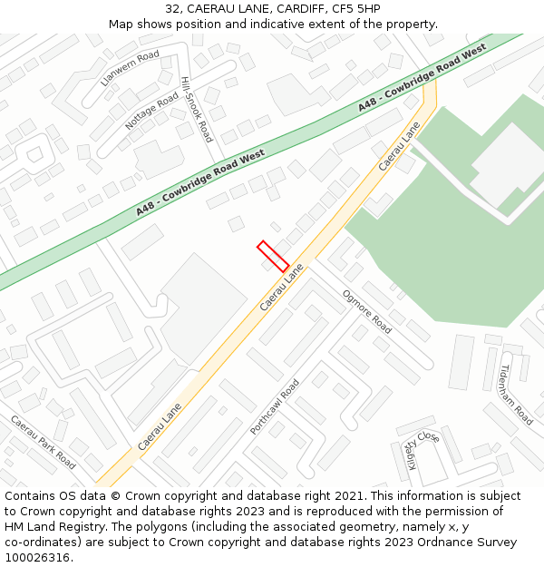 32, CAERAU LANE, CARDIFF, CF5 5HP: Location map and indicative extent of plot